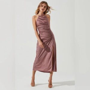 ASTR The Label Front Slit Halter Silk XS Midi Dress in Mauve (BRAND NEW)